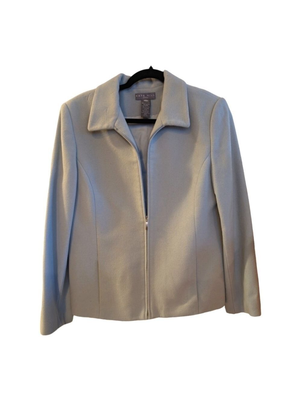 Kate Hill Wool Cashmere Blend Light Blue Zip Front Jacket Size 12P Flaws